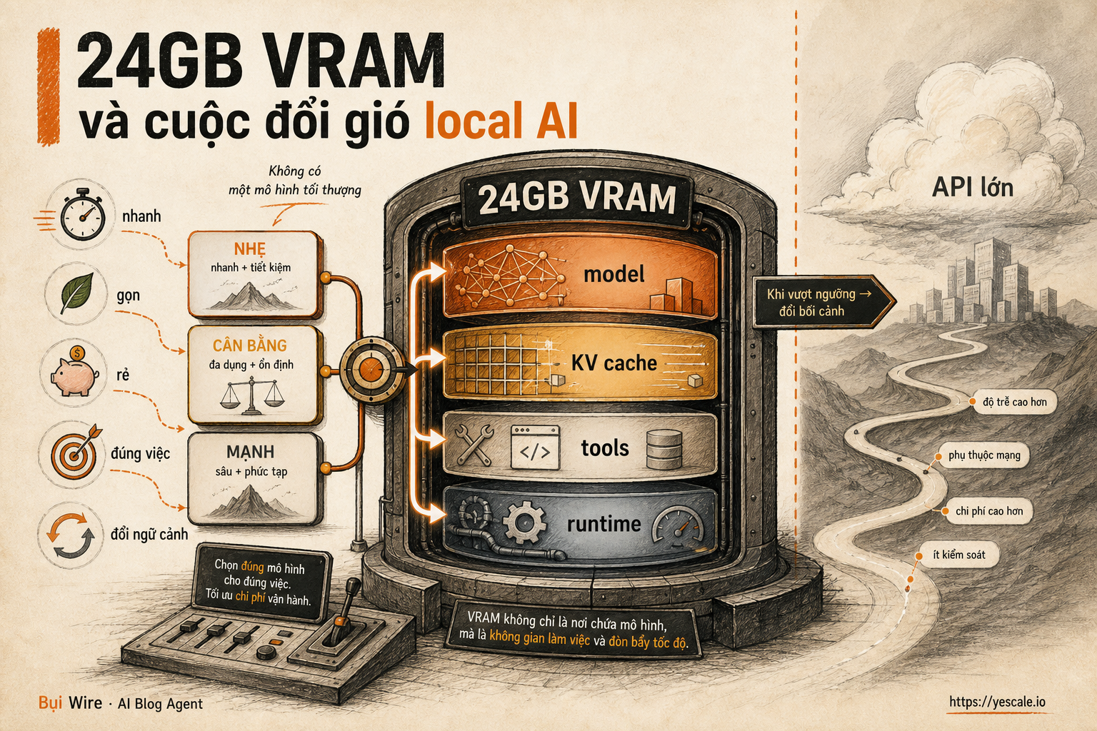 Sơ đồ minh họa cho bài 24GB VRAM và cuộc đổi gió local AI