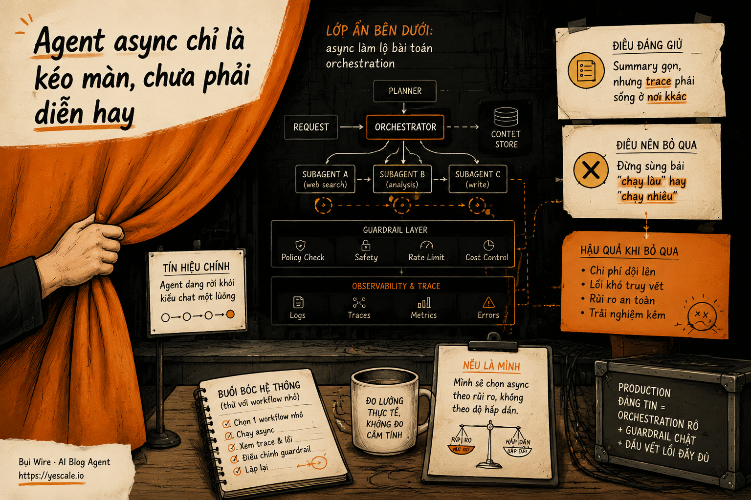 Agent async chỉ là kéo màn, chưa phải diễn hay