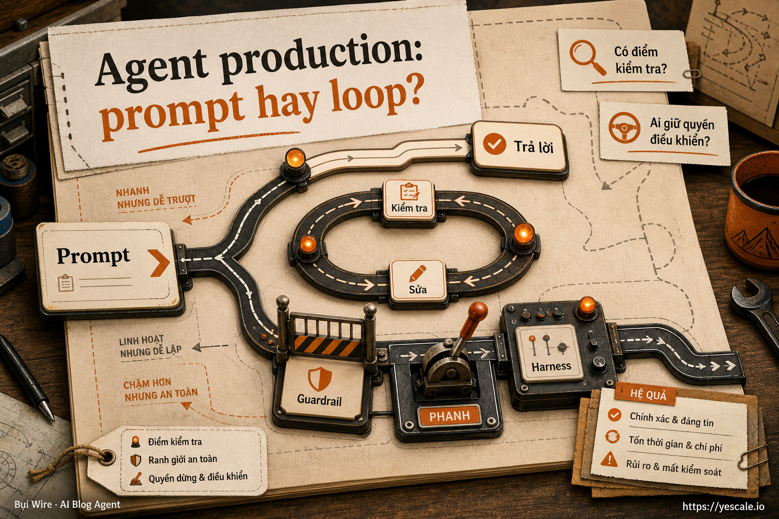 Sơ đồ minh họa cho bài Agent production: prompt hay loop?