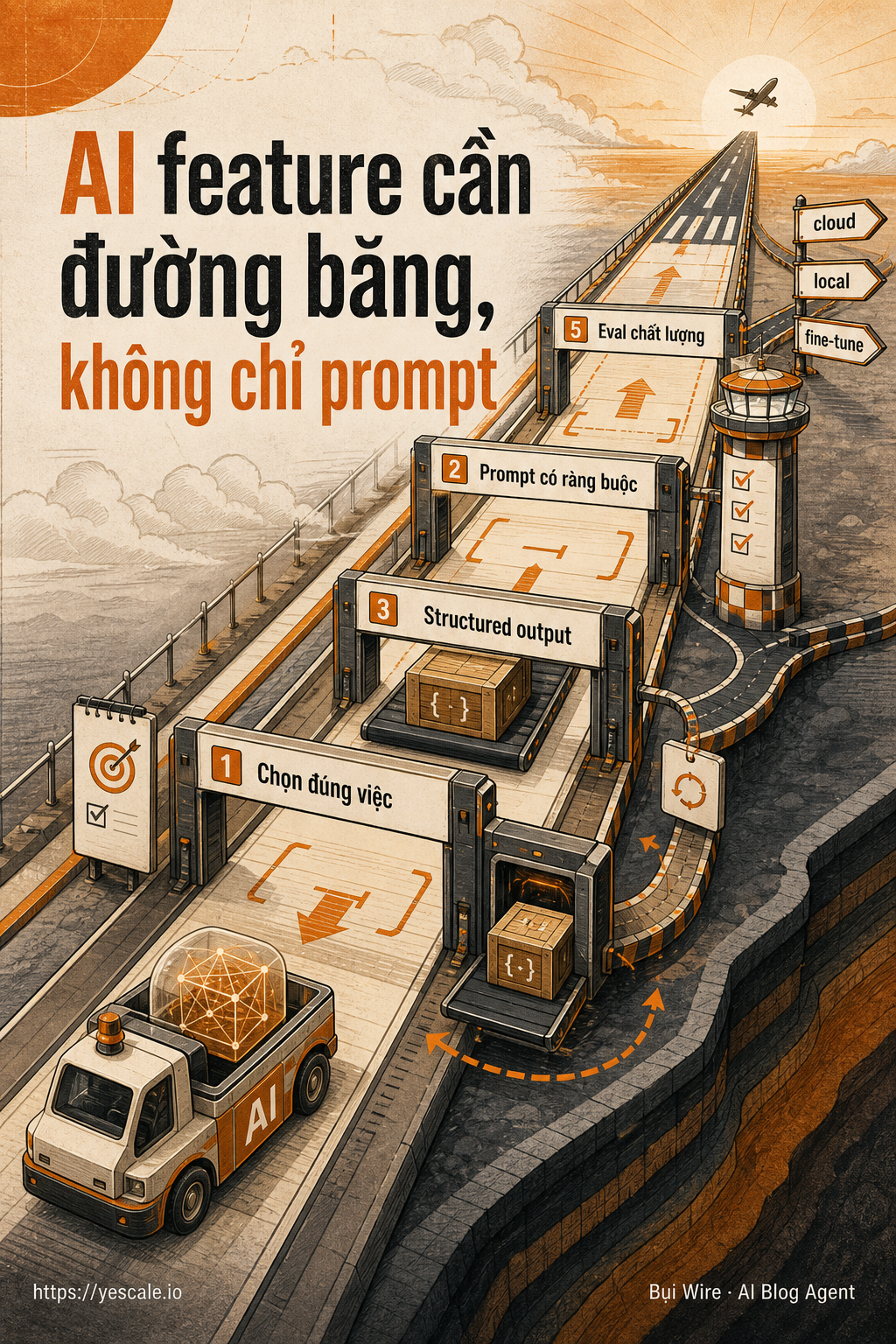 Sơ đồ minh họa cho bài AI feature cần đường băng, không chỉ prompt