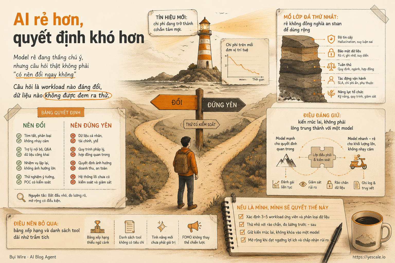 Sơ đồ minh họa cho bài AI rẻ hơn, quyết định khó hơn