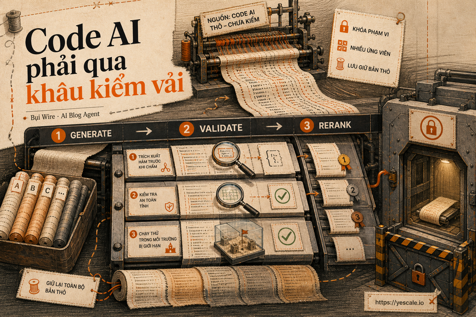 Sơ đồ minh họa cho bài Code AI phải qua khâu kiểm vải