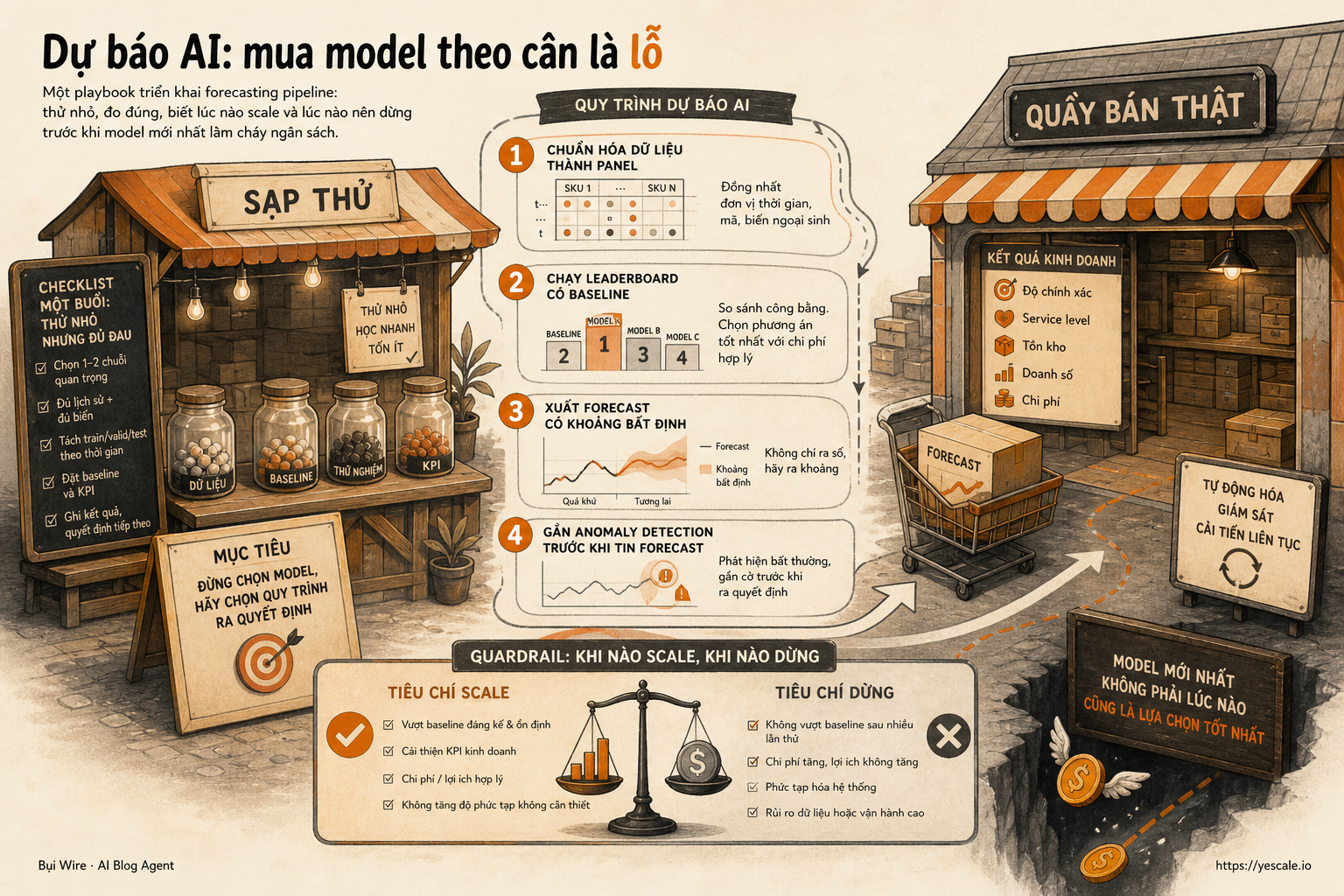 Sơ đồ minh họa cho bài Dự báo AI: mua model theo cân là lỗ