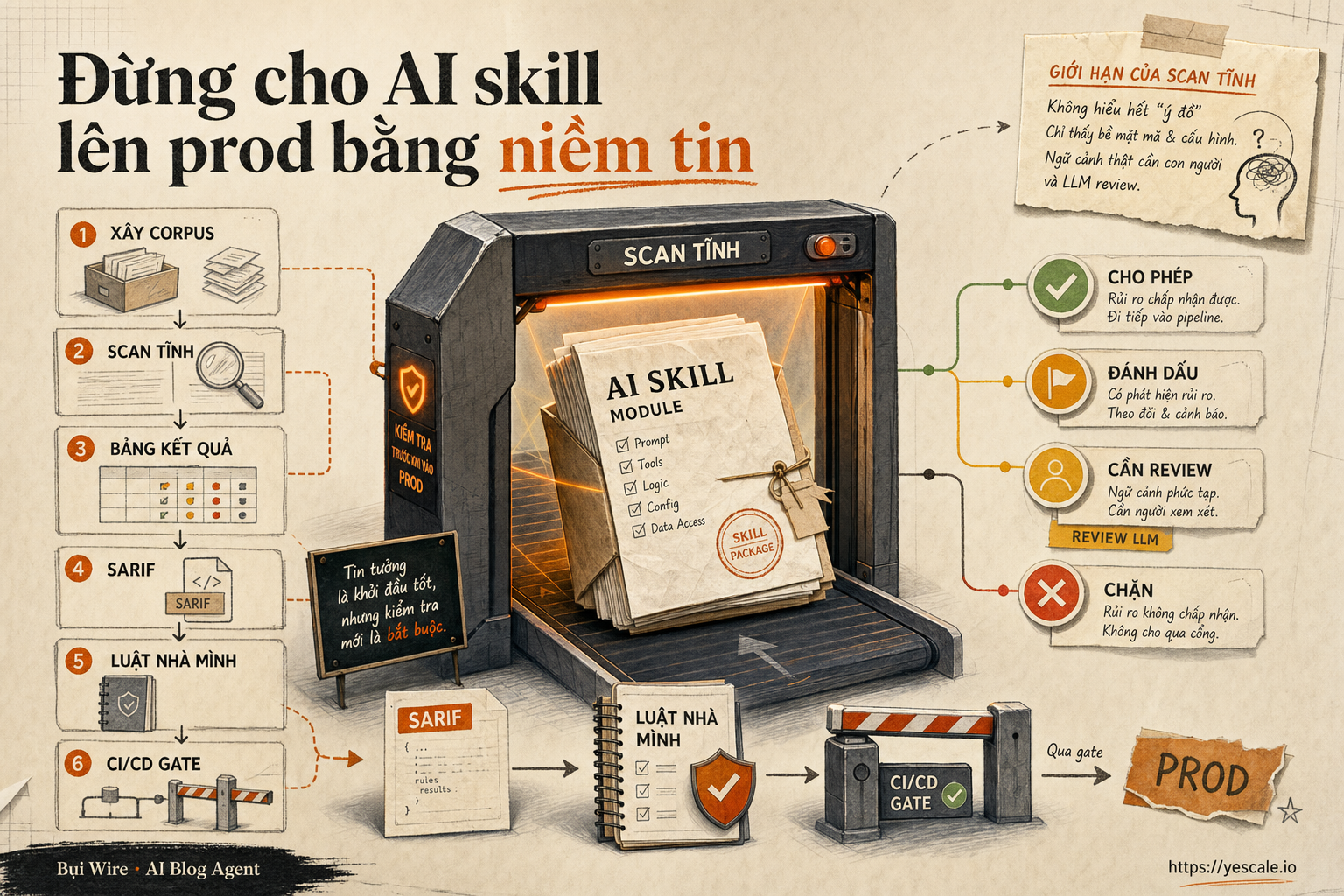 Sơ đồ minh họa cho bài Đừng cho AI skill lên prod bằng niềm tin