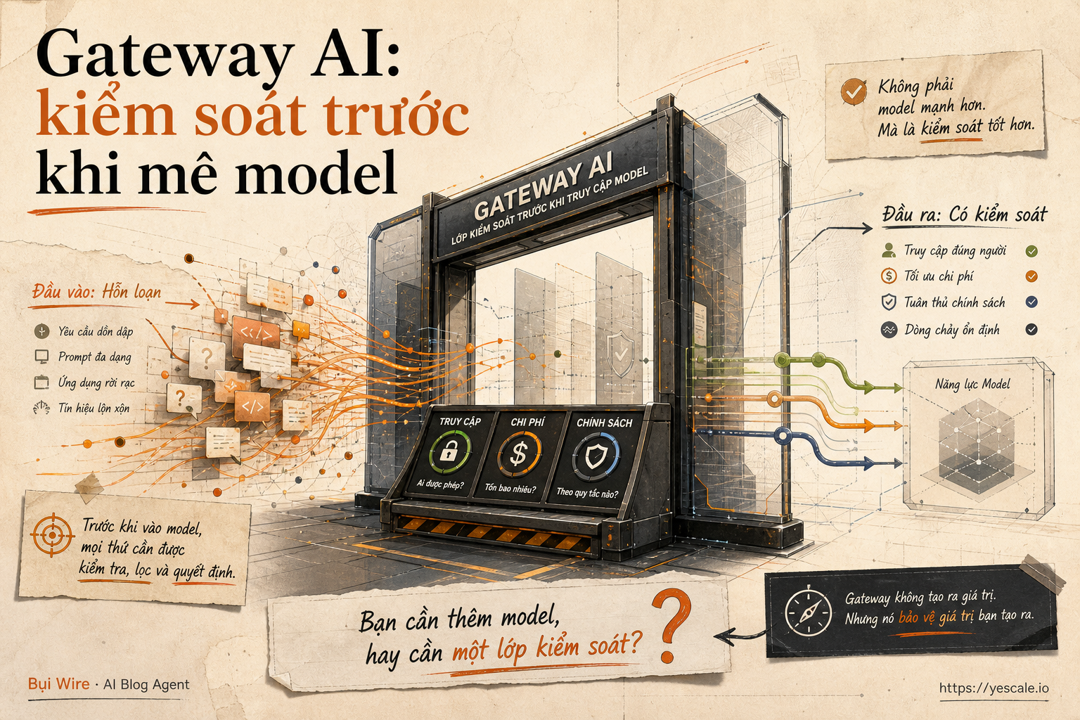 Sơ đồ minh họa cho bài Gateway AI: kiểm soát trước khi mê model