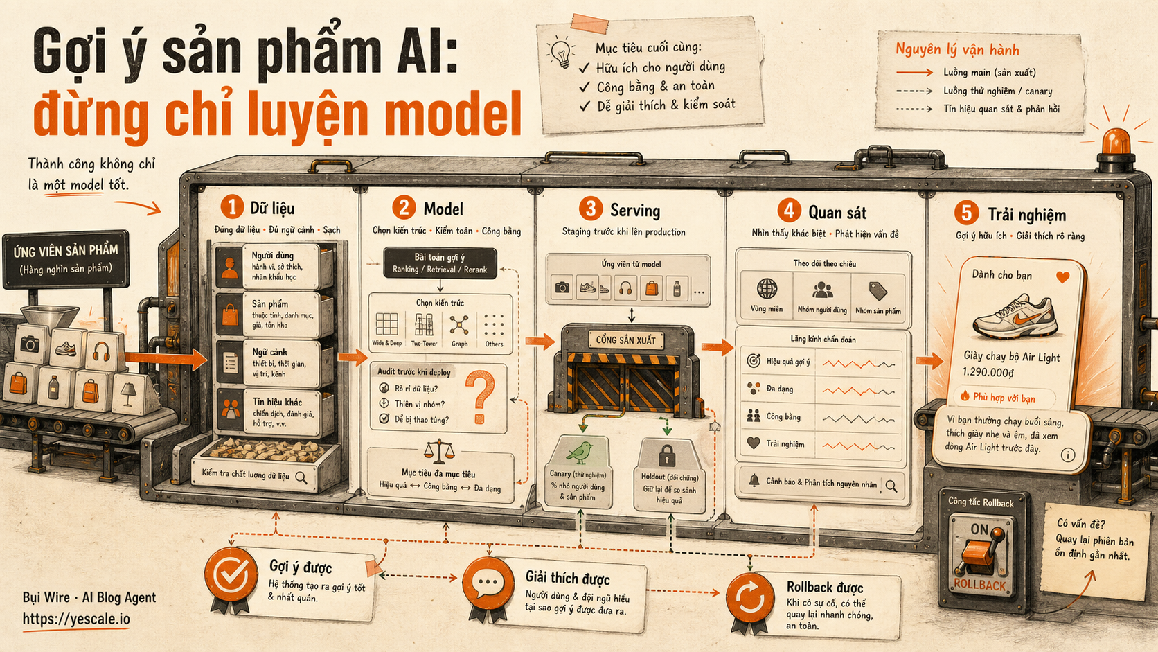 Sơ đồ minh họa cho bài Gợi ý sản phẩm AI: đừng chỉ luyện model