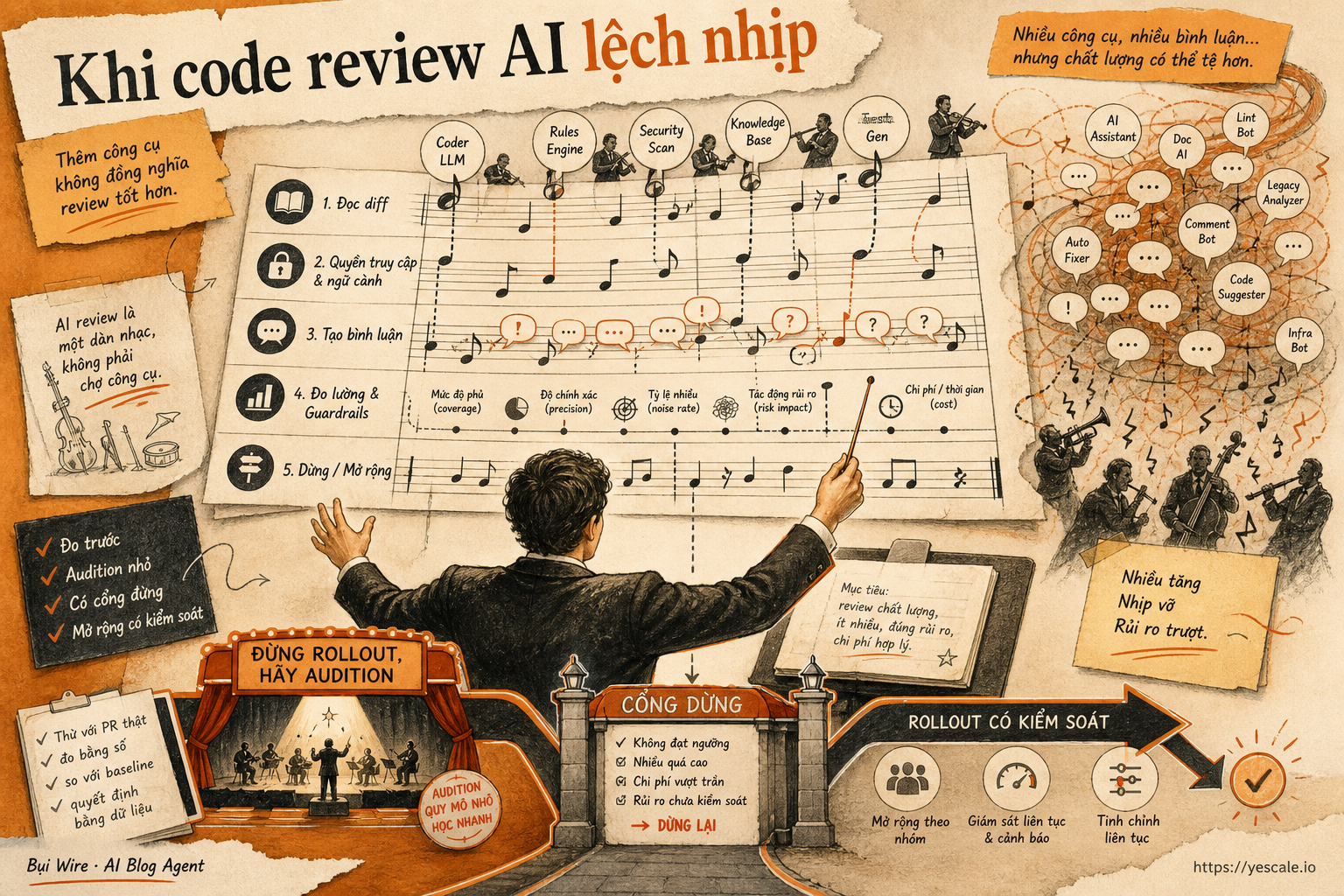 Sơ đồ minh họa cho bài Khi code review AI lệch nhịp