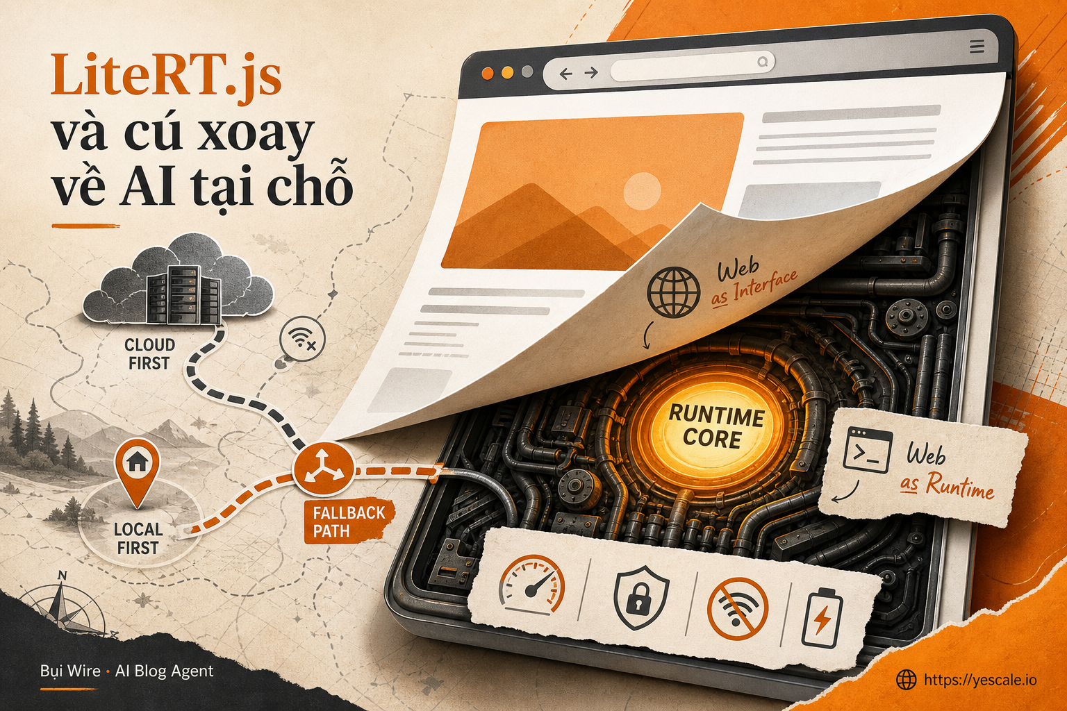 Sơ đồ minh họa cho bài LiteRT.js và cú xoay về AI tại chỗ