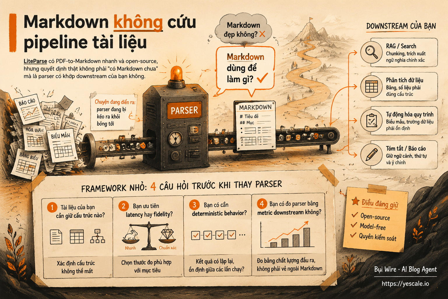 Sơ đồ minh họa cho bài Markdown không cứu pipeline tài liệu