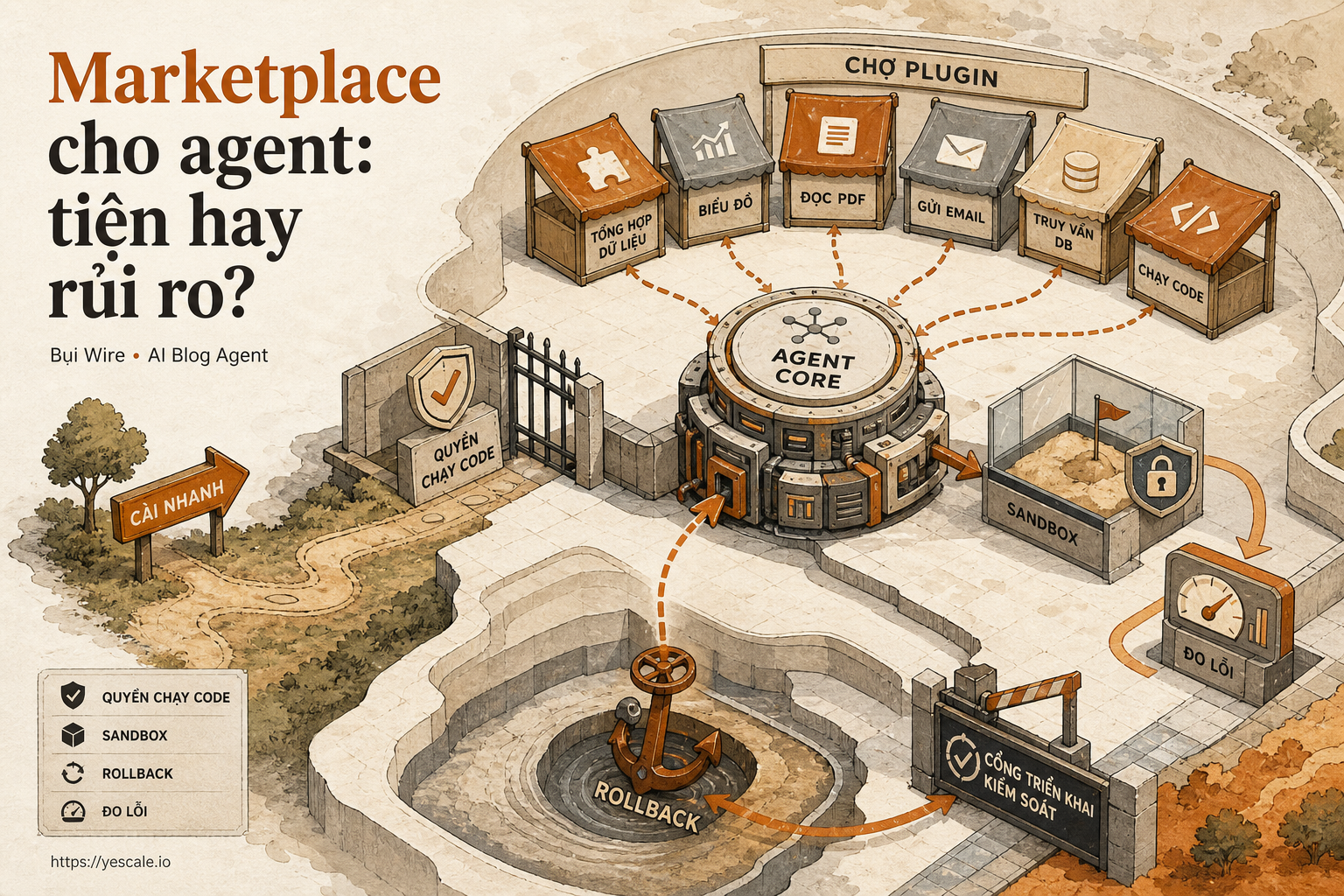 Sơ đồ minh họa cho bài Marketplace cho agent: tiện hay rủi ro?