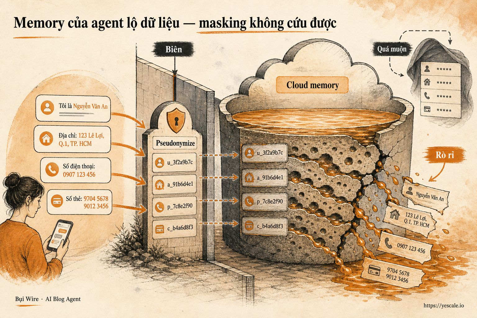 Memory của agent lộ dữ liệu — masking không cứu được