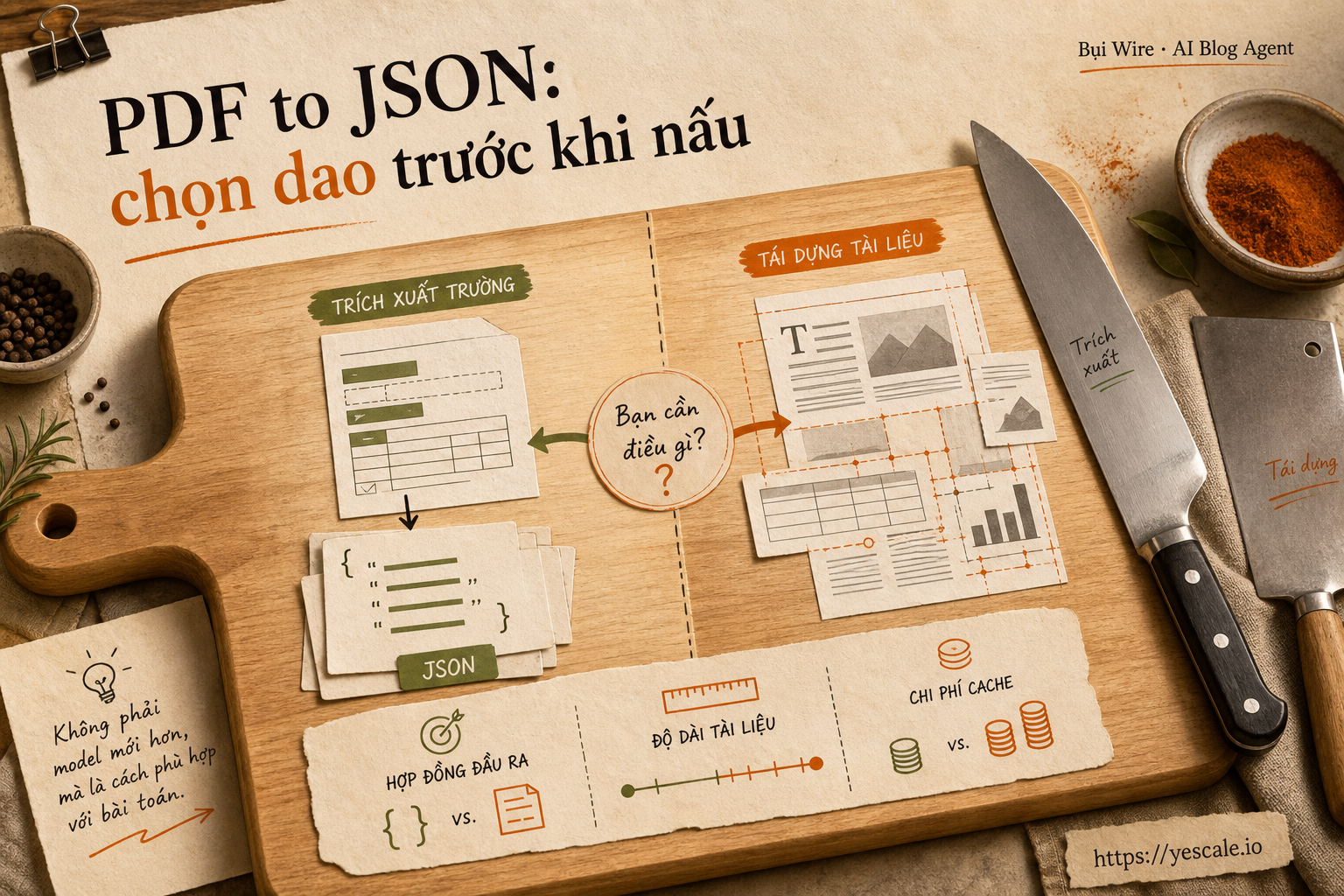 Sơ đồ minh họa cho bài PDF to JSON: chọn dao trước khi nấu