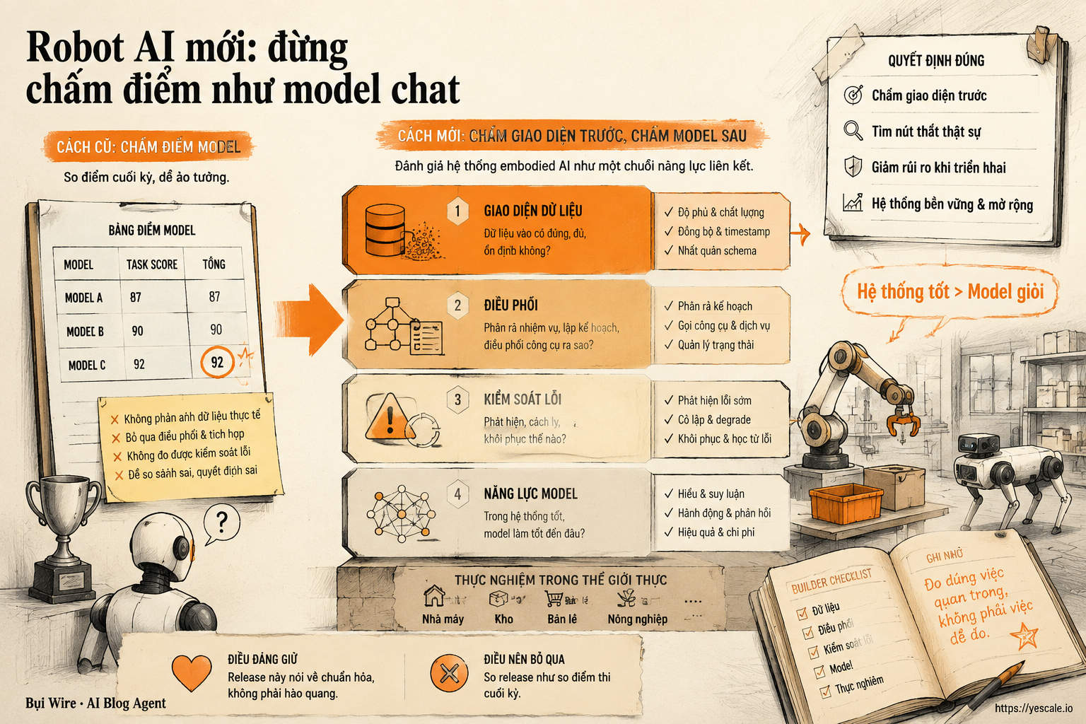 Sơ đồ minh họa cho bài Robot AI mới: đừng chấm điểm như model chat