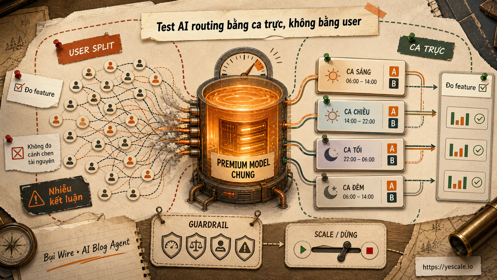 Sơ đồ minh họa cho bài Test AI routing bằng ca trực, không bằng user