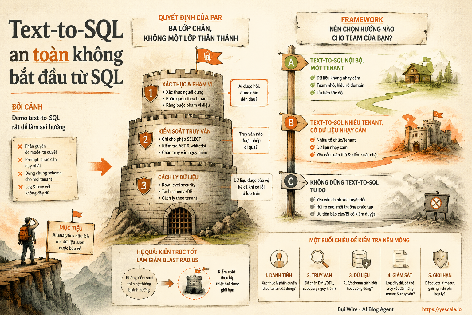 Sơ đồ minh họa cho bài Text-to-SQL an toàn không bắt đầu từ SQL