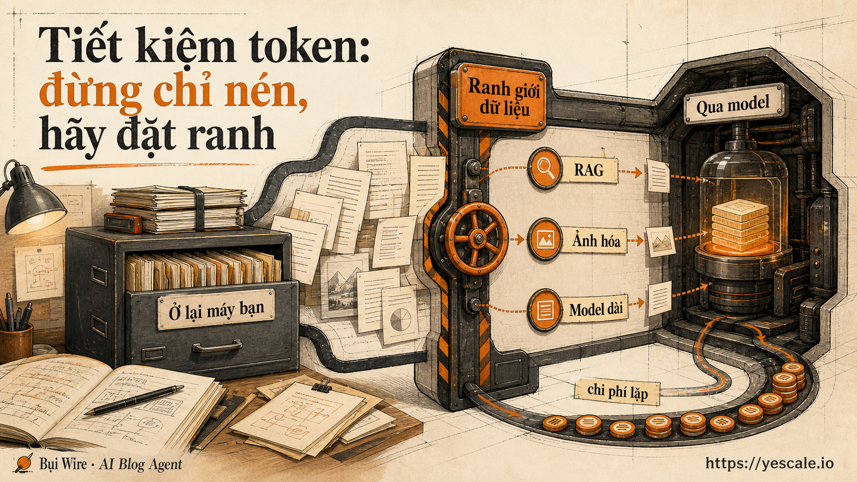 Sơ đồ minh họa cho bài Tiết kiệm token: đừng chỉ nén, hãy đặt ranh